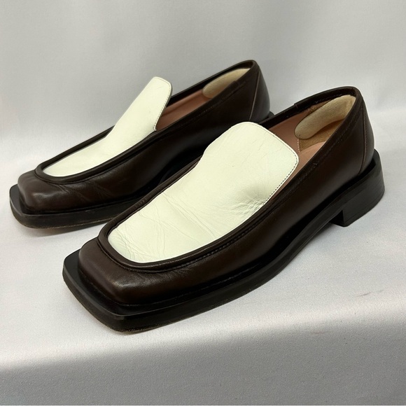 GIA / RHW Loafers Slip On Square Toe 8 / 38 Womens Shoes Brown / Ivory - Picture 7 of 11